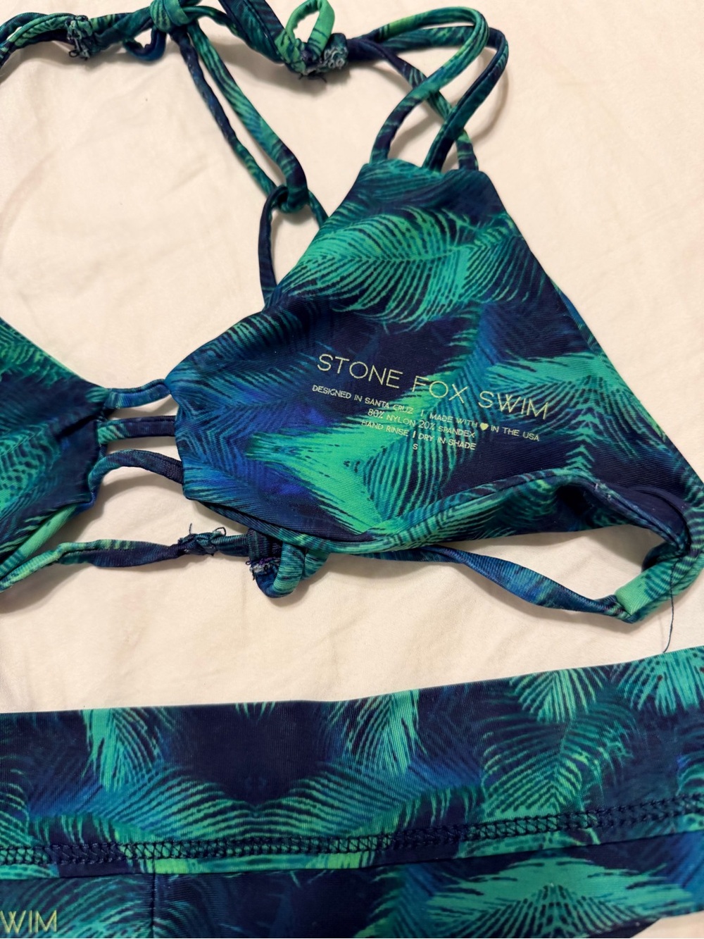 Stone Fox Swim Teal & Navy Palm-Print Bikini - Picture 3 of 5